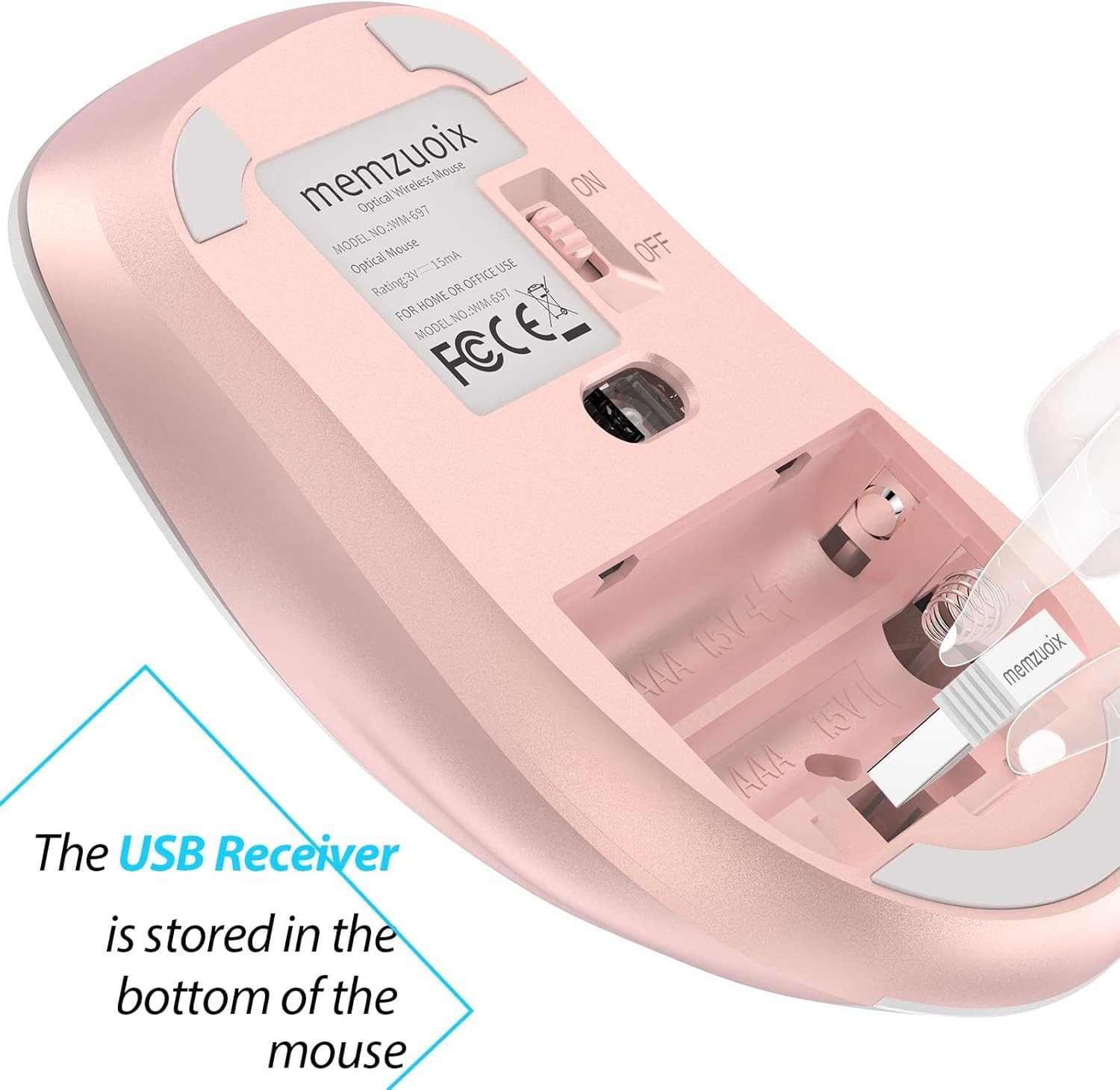 2.4G Wireless Mouse 1400 DPI USB Receiver Portable 5 Buttons White Pink
