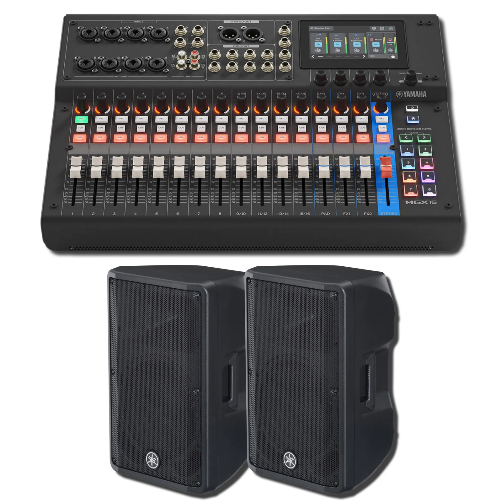 Yamaha MGX16 B 22-Ch Digital Mixer w/ 2x DBR12 1000W Powered Speakers Bundle