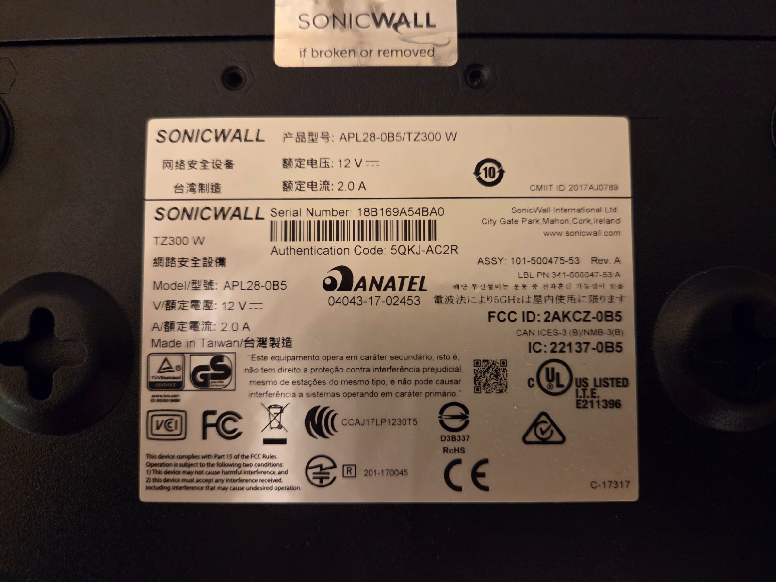 SonicWall TZ300 RJ-45 Firewall -TRANSFER READY - PRE-OWNED