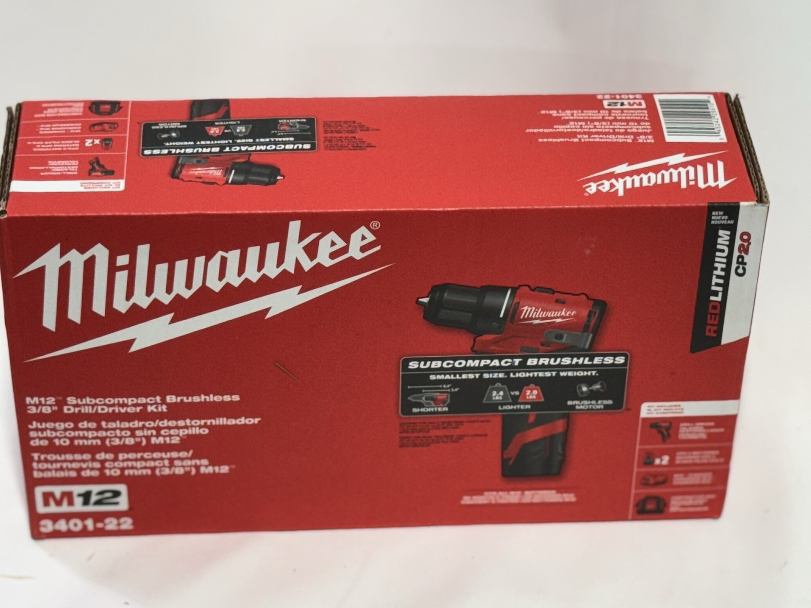 Milwaukee 3401-22 M12 12V 3/8" Subcompact Brushless Drill/Driver Kit Batt+Charg