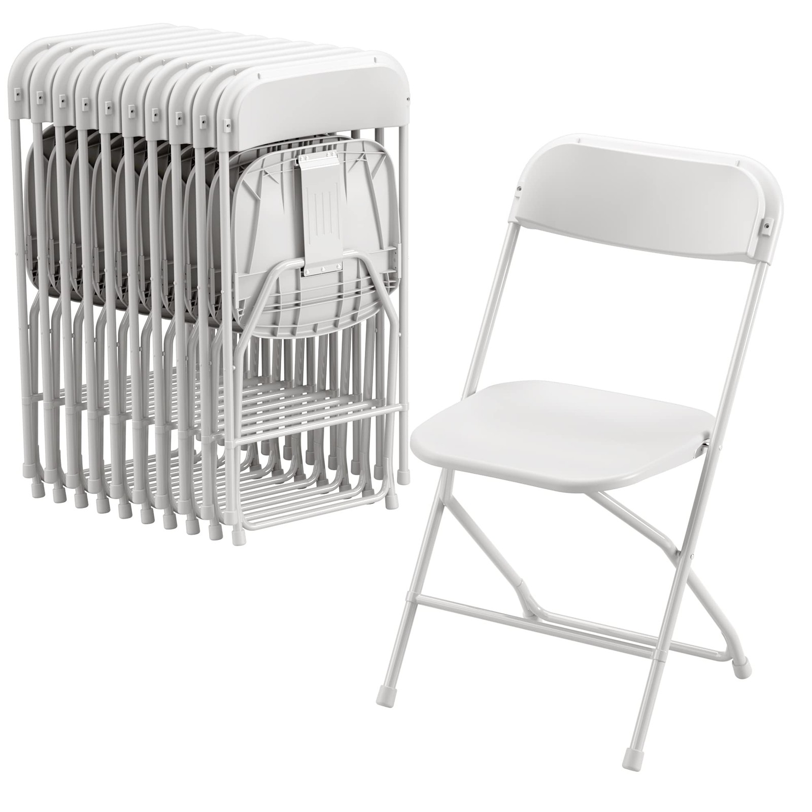 Allpop 10 Pack Plastic Folding Chair, 300lb Capacity, Portable 10 Pack, White