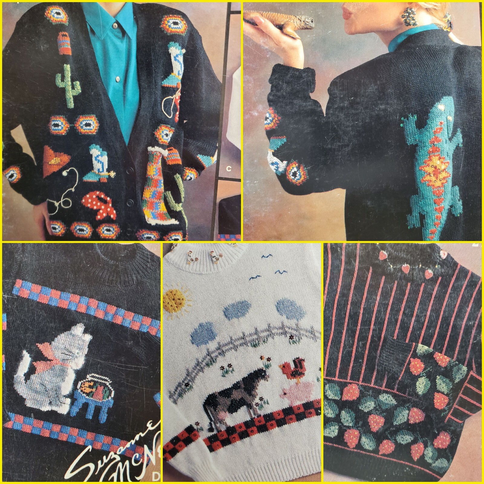 Design Originals Duplicate Stitch II Southwestern Cow Farm Kitten Cat Sweater