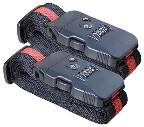 Travel Luggage Strap Adjustable Suitcase Packing Belt with TSA Red&Blk 2 Pack
