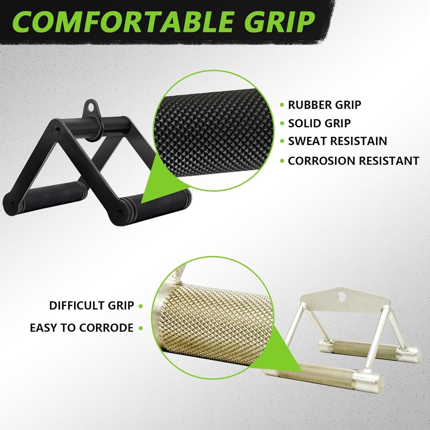 Double D Row Handle Cable Attachment for Weight Workout, Steel with Non-Slip