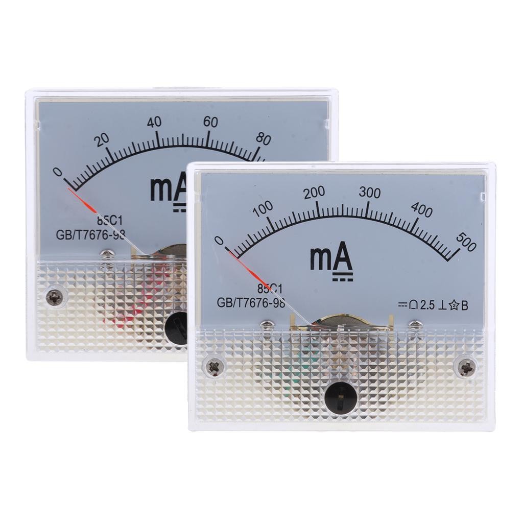 2xDC 0-100mA, 500mA Analog Meter Ammeter Current Panel Ampere Meter Milliammeter