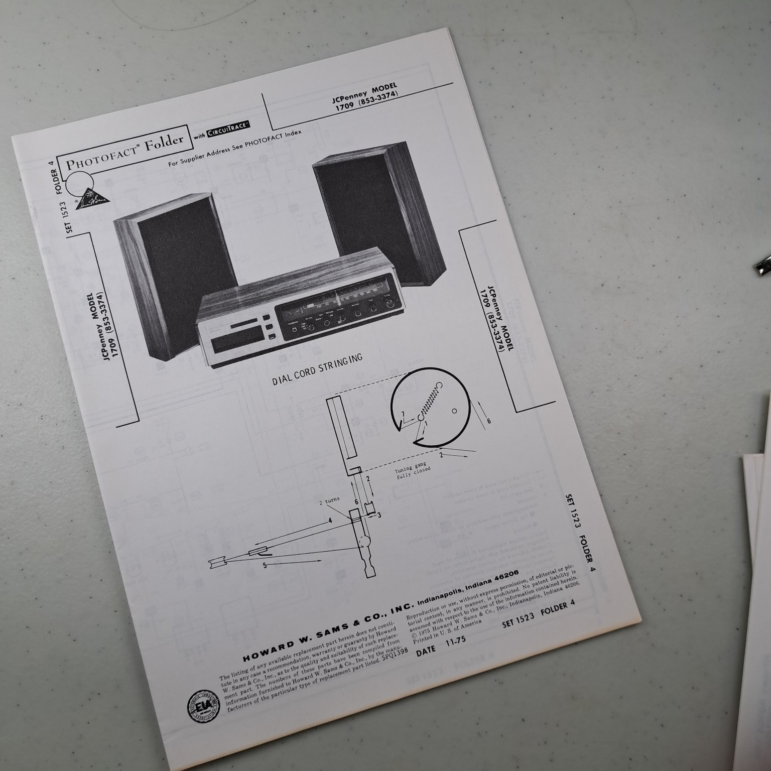 JCPenney Manual 1709 (853-3374) 1975 PHOTOFACT Folder Illustrated Service Repair