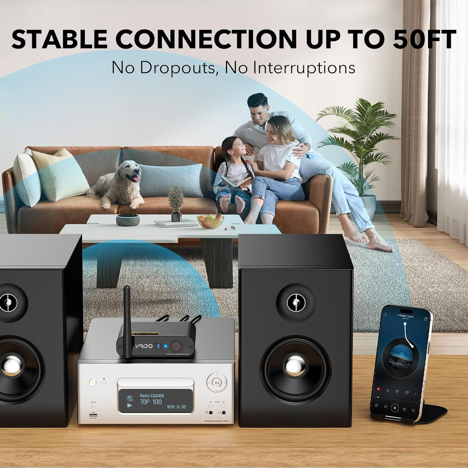 Bluetooth Receiver for Home Stereo, Long Range Wireless Audio Adapter, Bluetooth