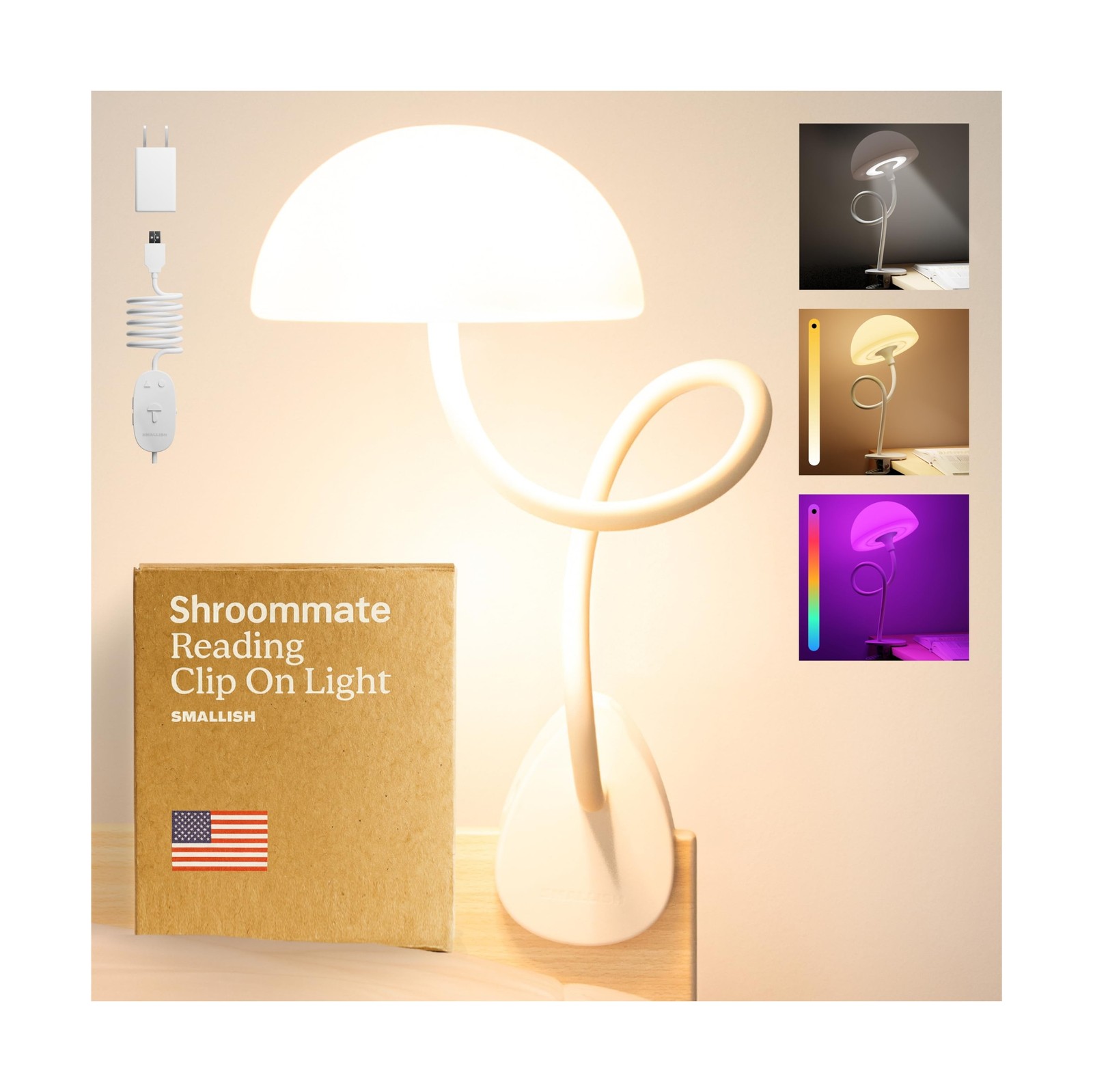 Shroommate Clip On Light and Bed Headboard Lamp, Bedside Table Lamp for Dorm,...