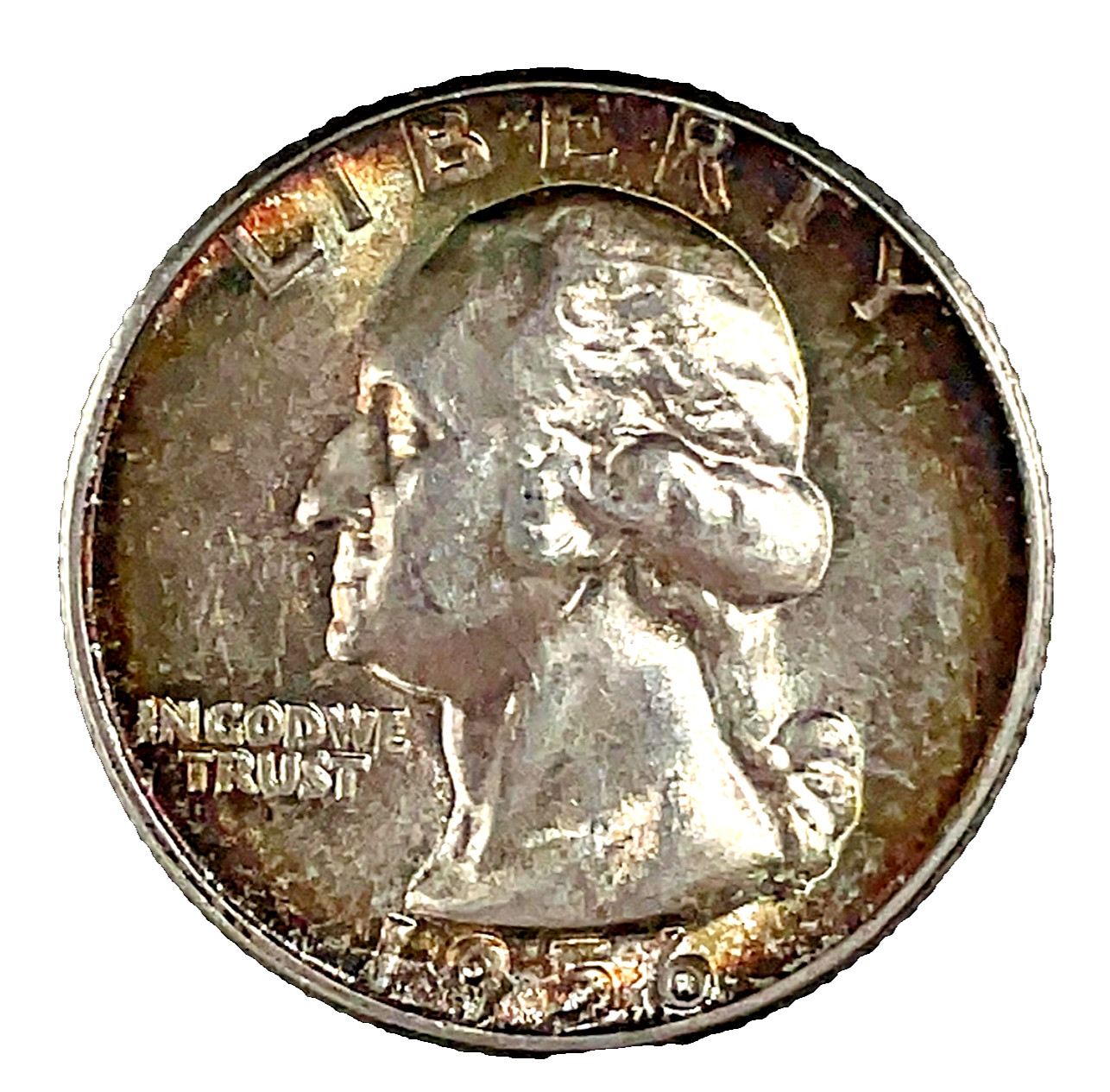 1956 Washington Quarter GEM/BU Natural Rainbow Toned 90% Silver 25c U.S Coin #14