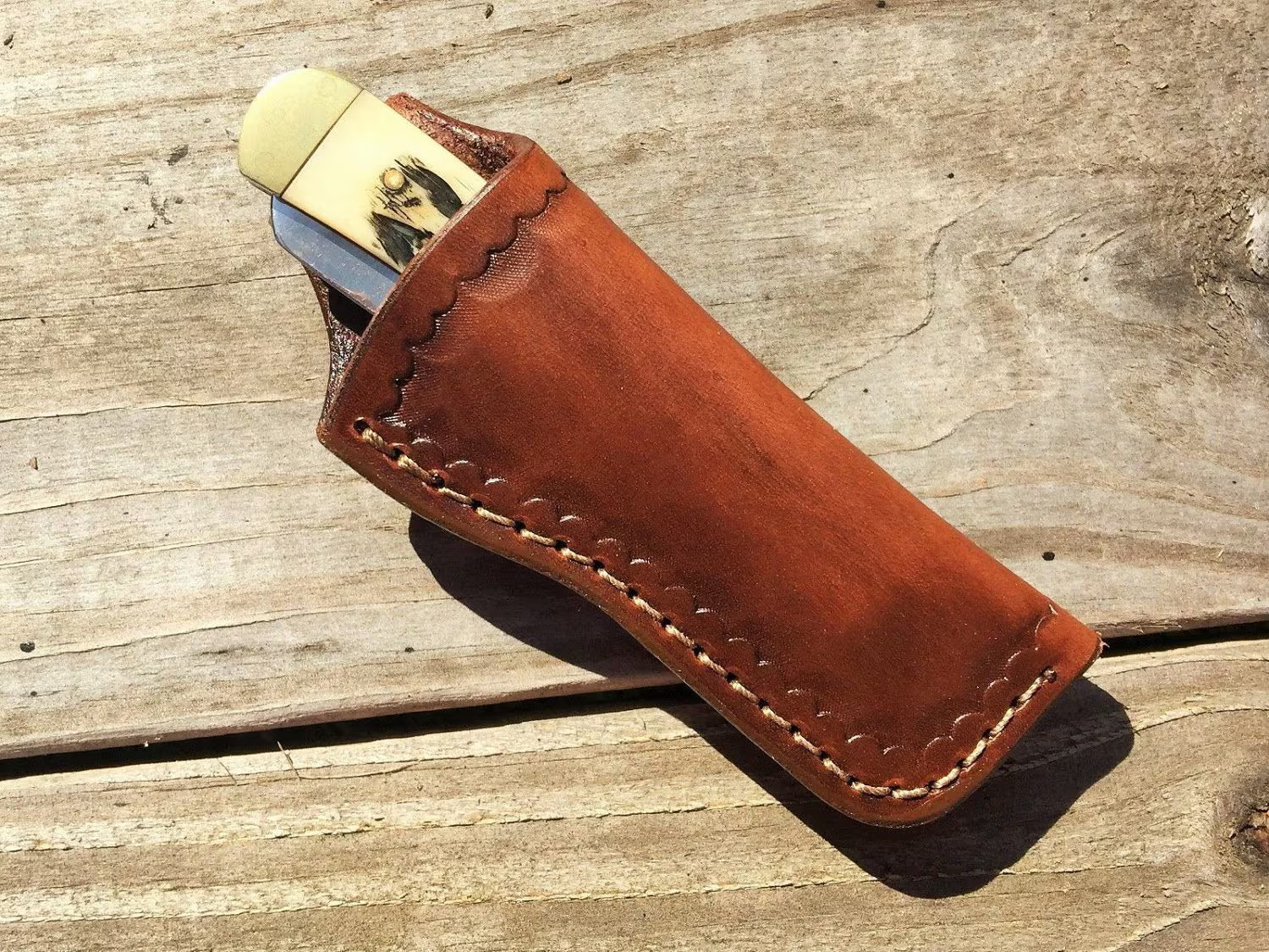 Leather Knife Sheath for 4" Trapper 2