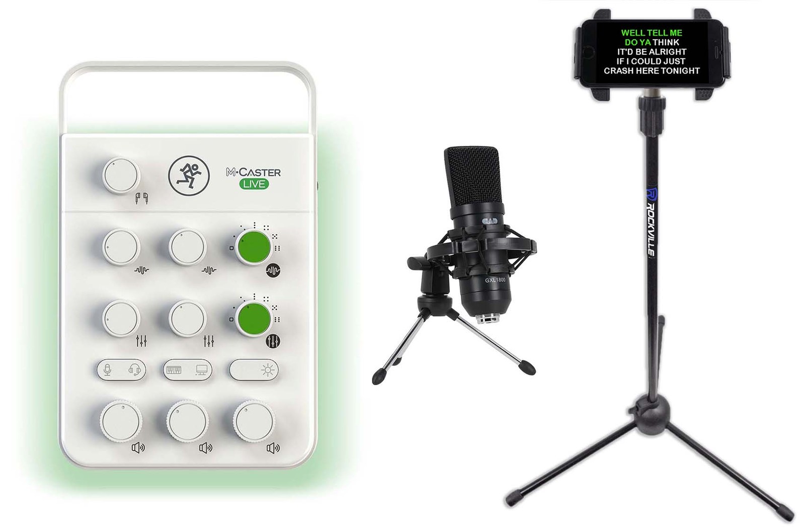 Phone Streamer Kit w/Mackie White Streaming Interface+Mic+Phone Clamp/tripod
