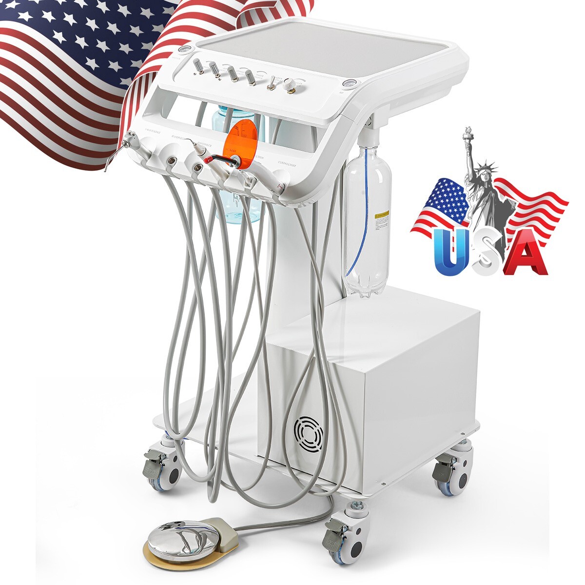 Portable Dental Delivery Unit Syringe Suction Turbine With Air Compressor UPS