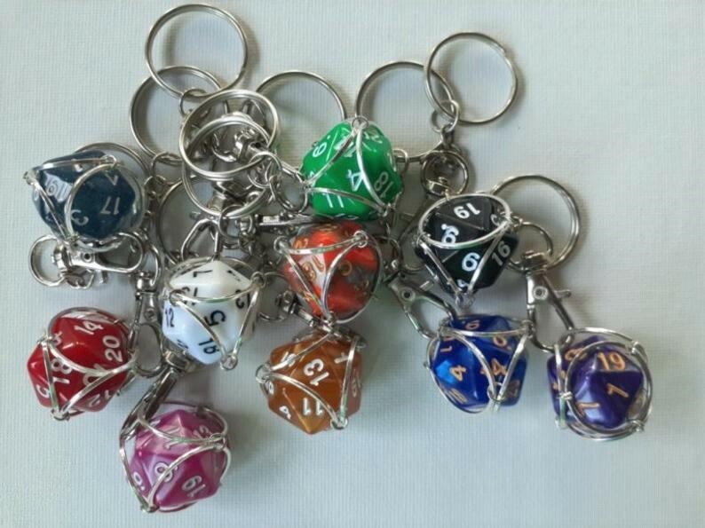 DND Dice Keychain | Removable Caged D20 | Role Playing Game Accessory | Handmade