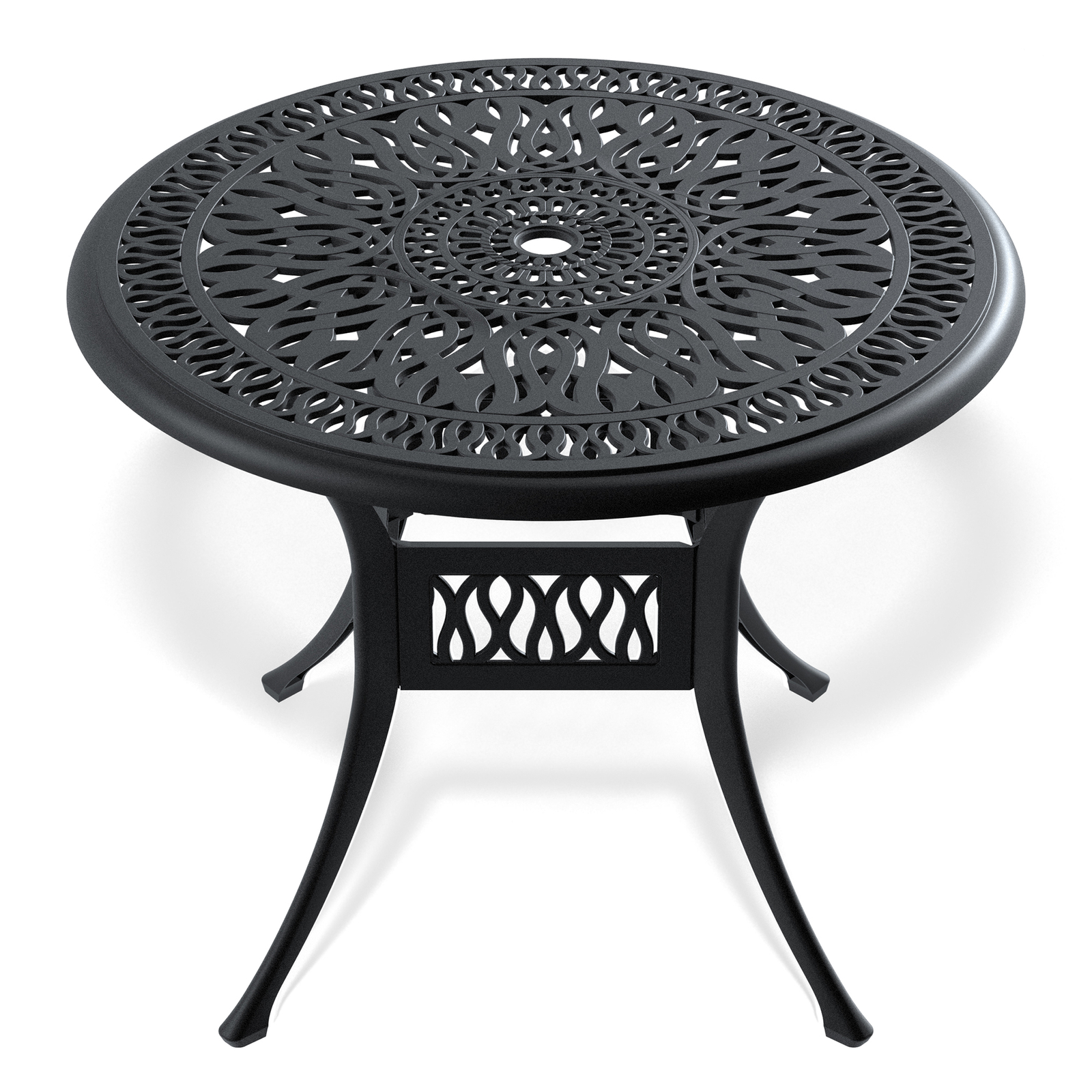 35.43" Round Outdoor Patio Dining Table Cast Aluminum Backyard W/ Umbrella Hole