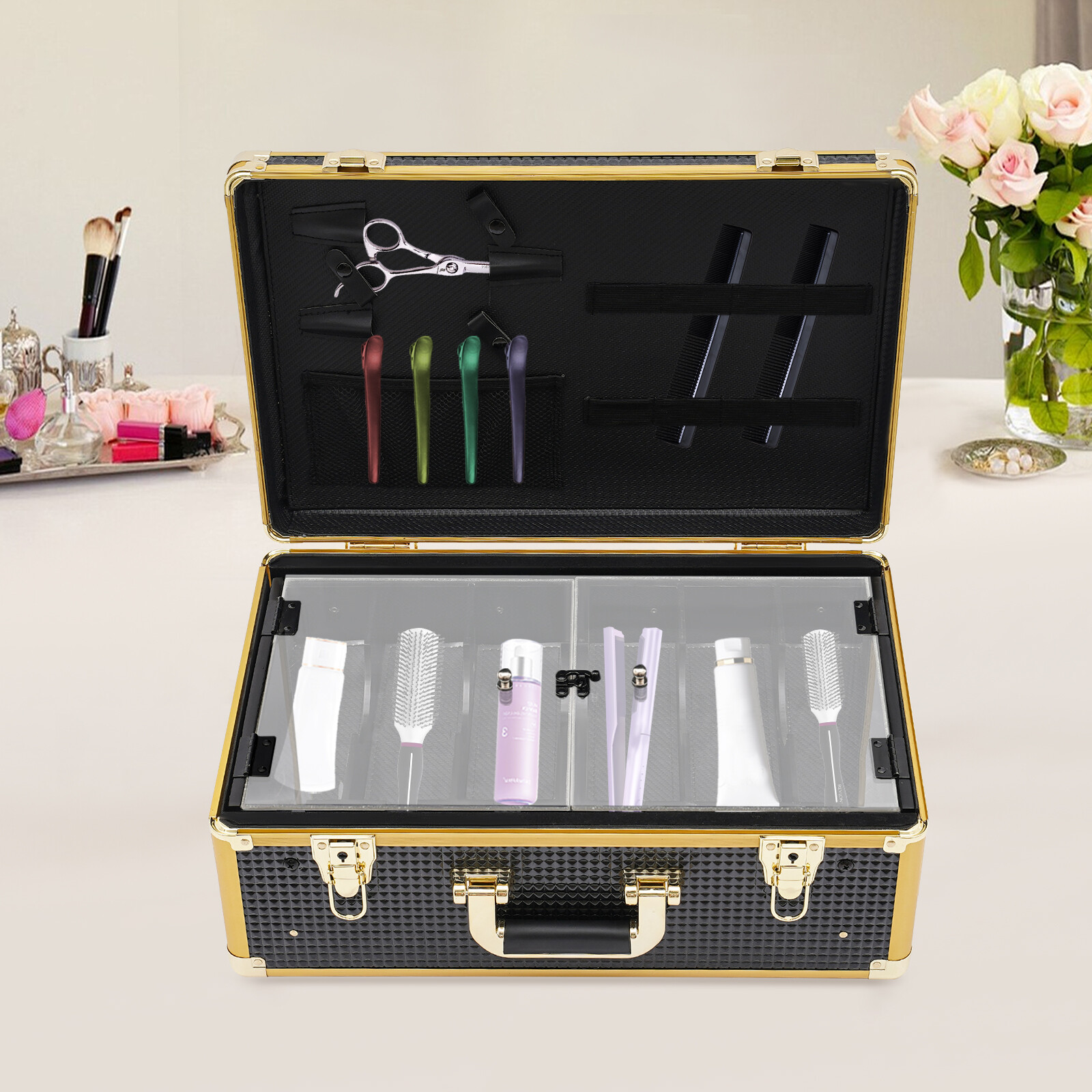 Barber Tool Box Case Organizer Storage Barber Carrying Case with Locks & Keys