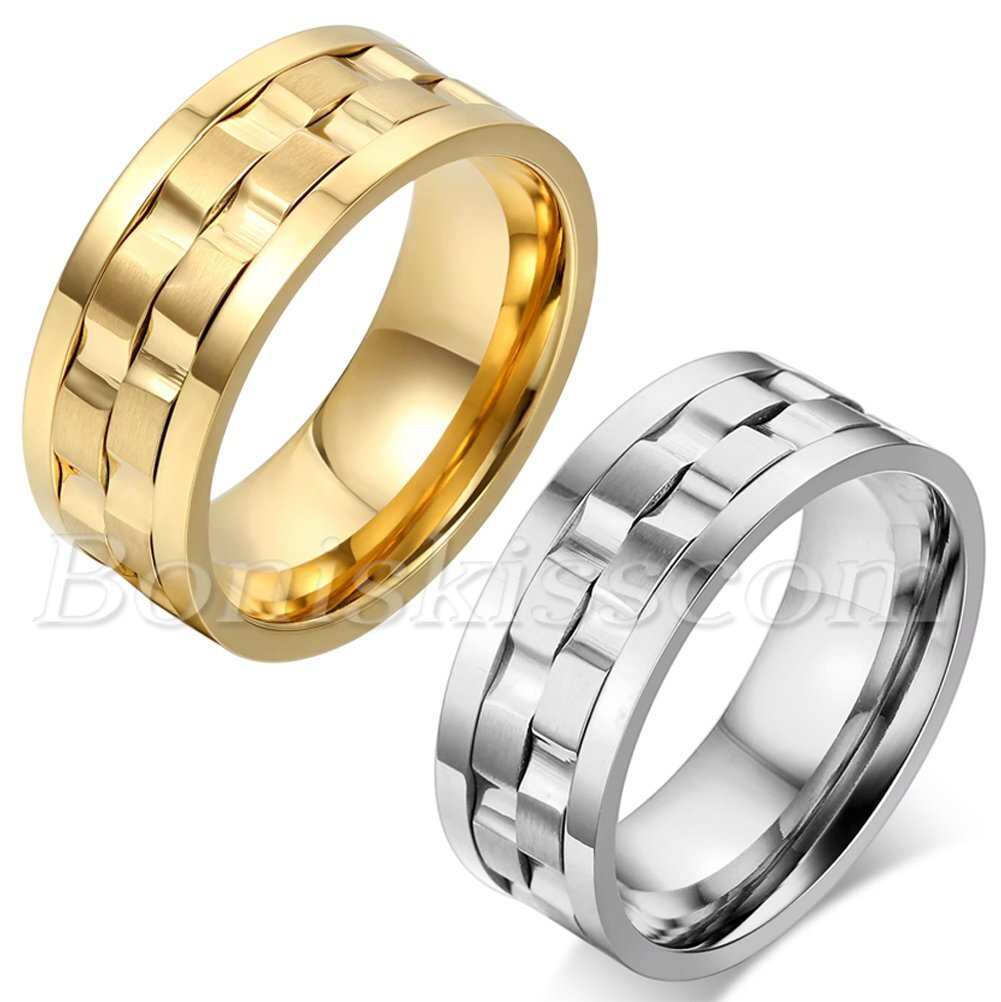 Men's Comfort Fit Yellow Gold Plated Stainless Steel Spinner Rotatable Ring Band