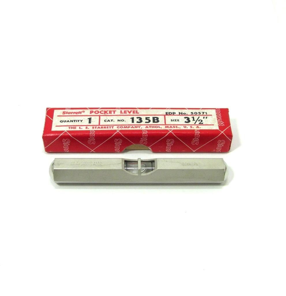 L.S. Starrett 135B 3 1/2" Pocket Level 50571 & Box Satin Nickel Finish Machinist