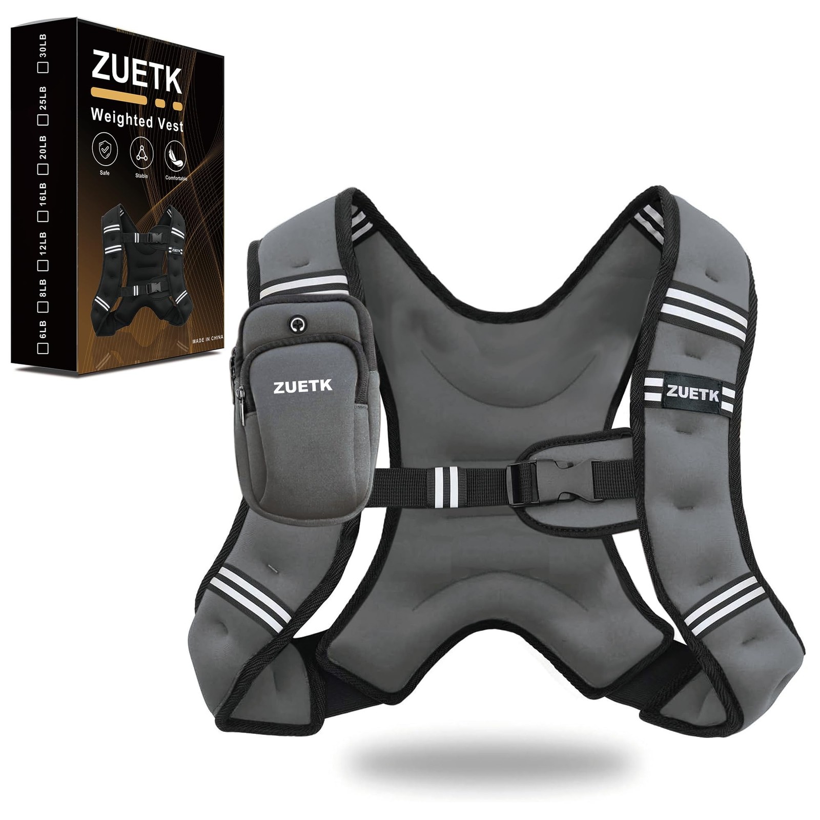 Weighted Vest, 6lb/8lb/12lb/16lb/20lb/25lb/30lb Weight Vest with Reflective S...