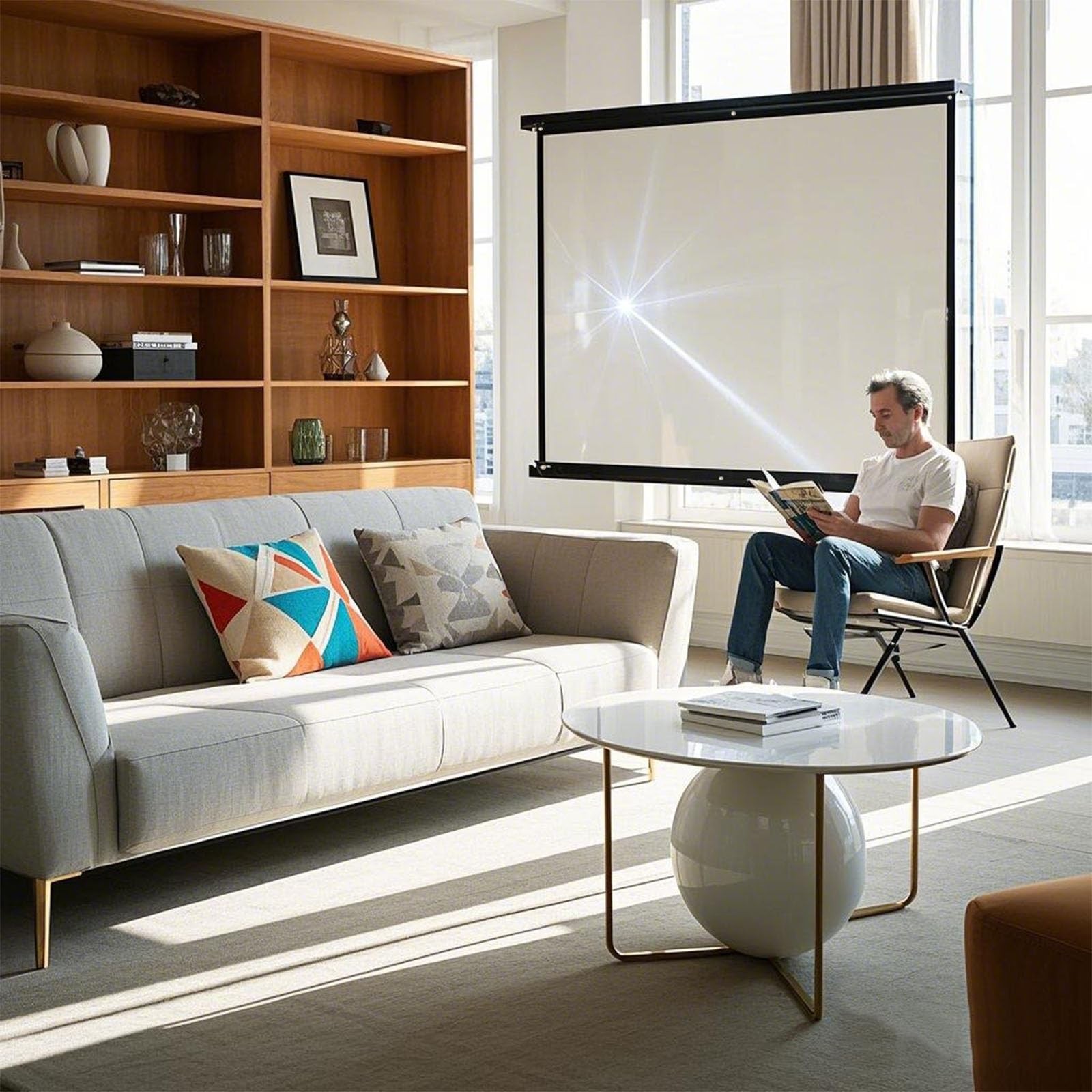 72 Inch Foldable Projector Screen for Wall, Hanging Portable Projector Screen...