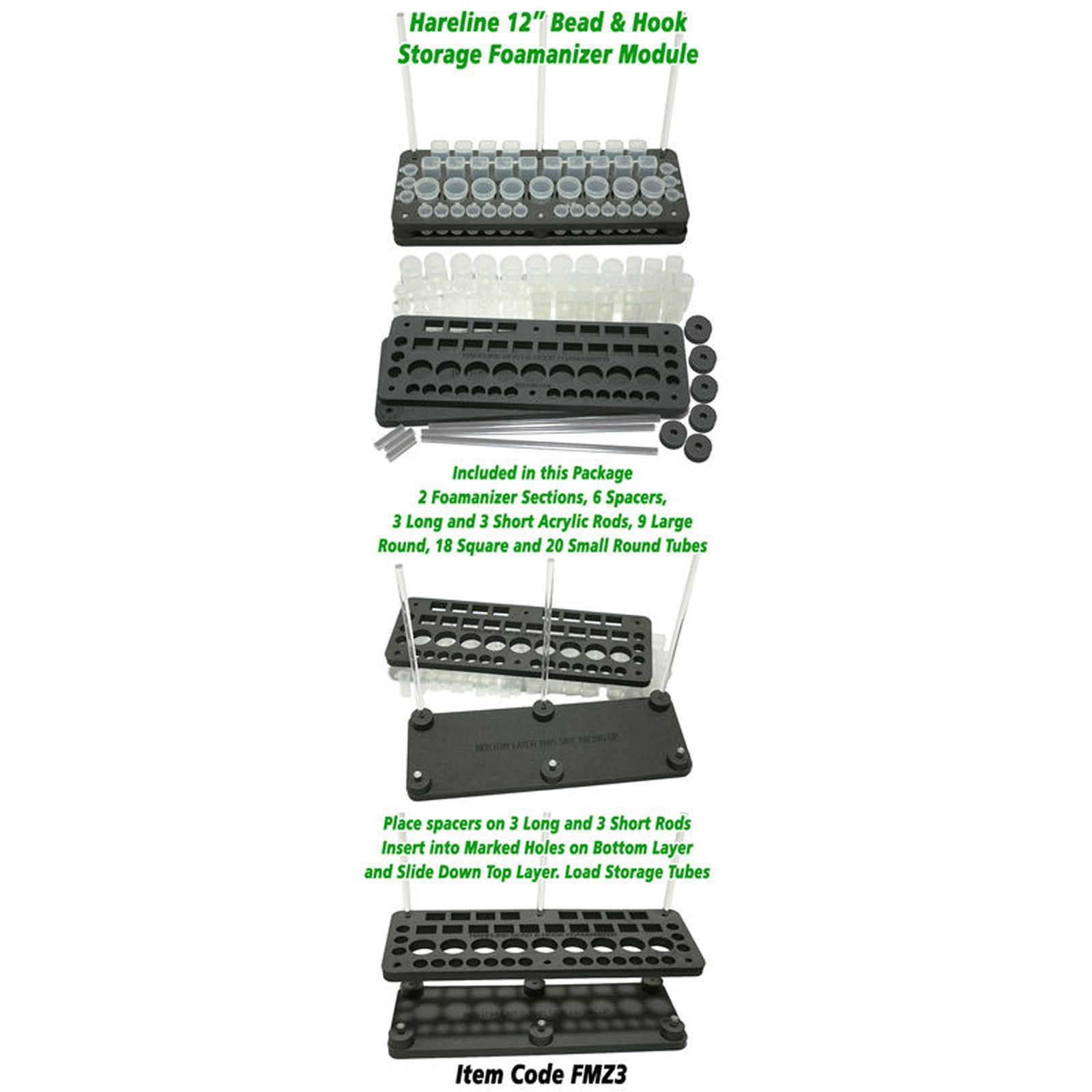 Hareline Foamanizer Bead Hook Storage Module 12 in