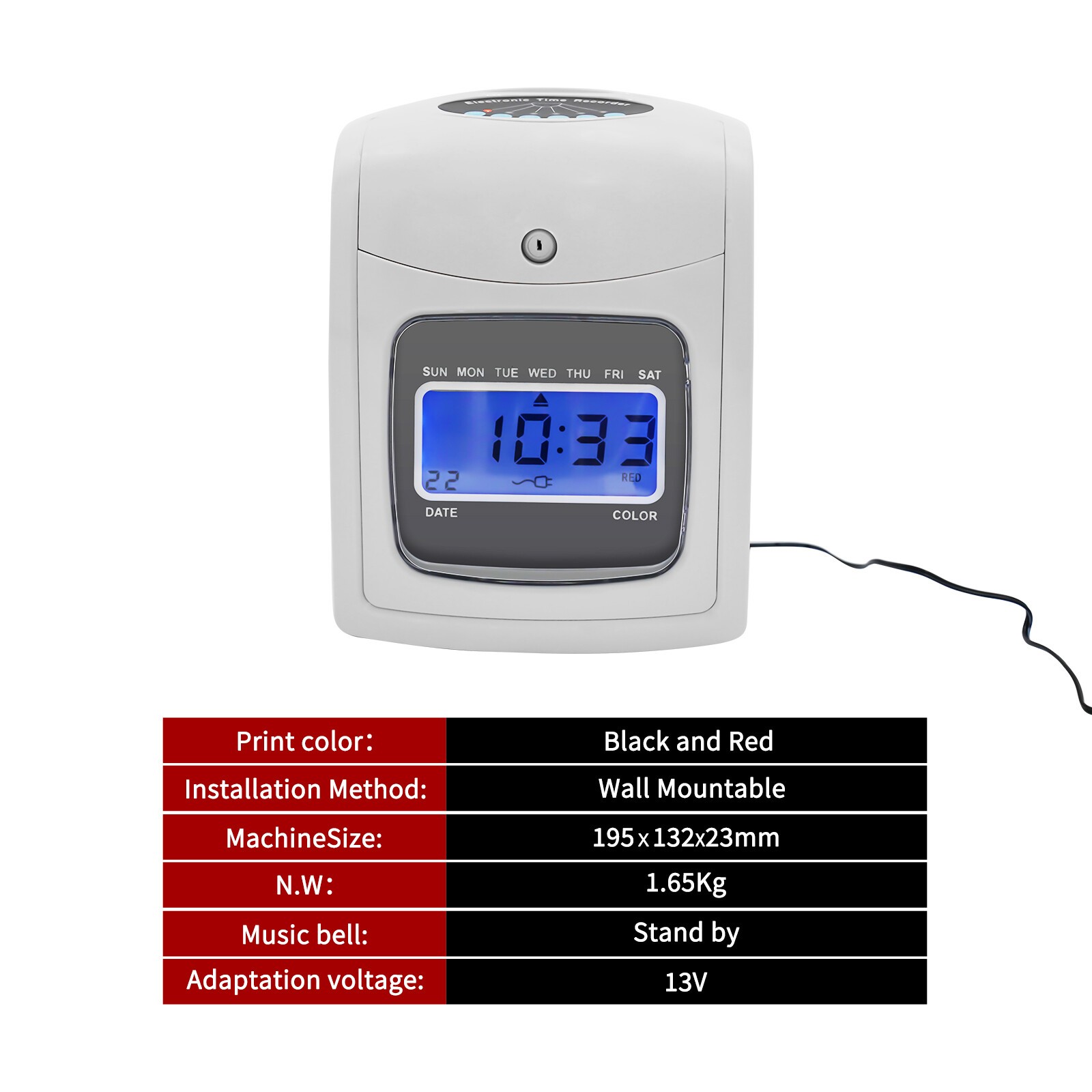 Time Clock Punch Card Employee Attendance Machine LCD Display Check- in Machine