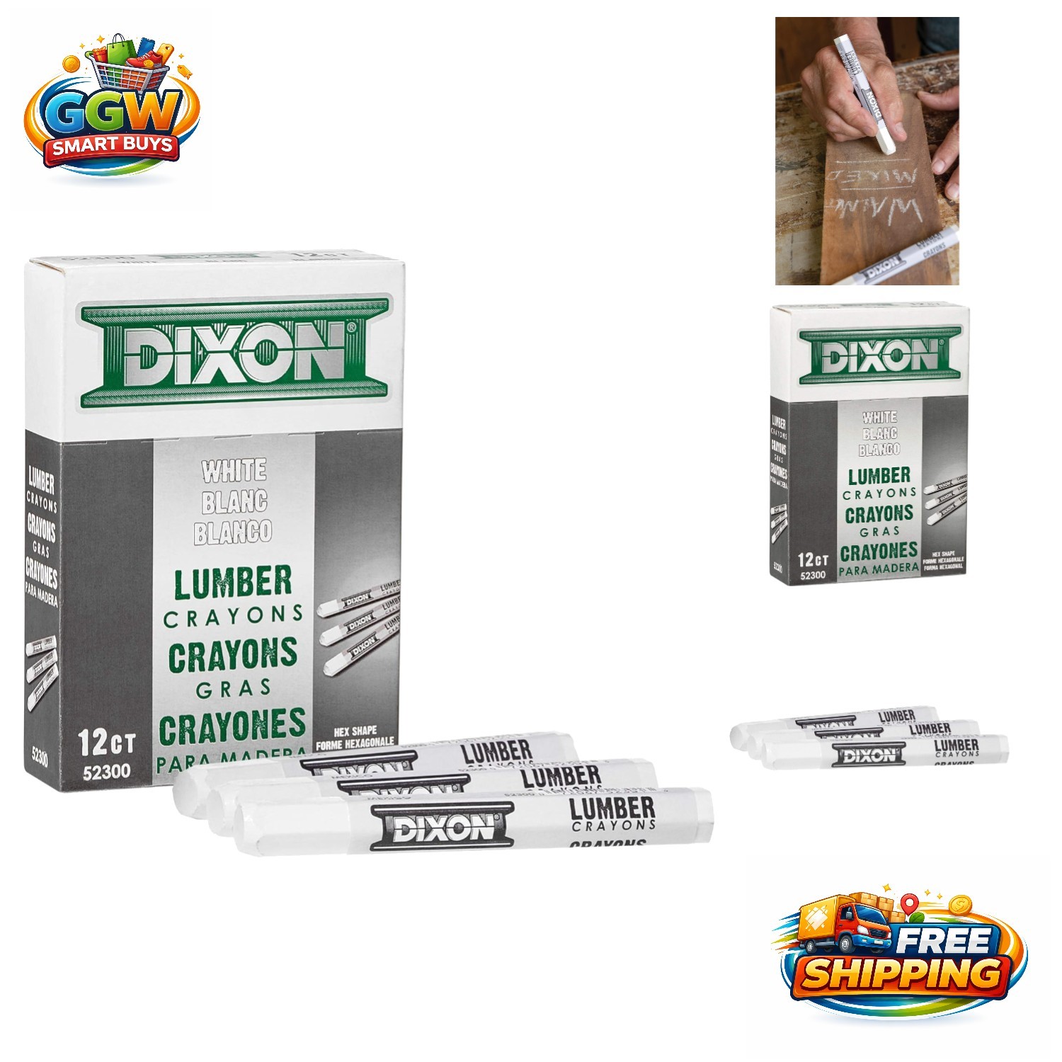 Industrial Waterproof Marking Crayons 12-Pack - Durable White Hexagonal 4.5"