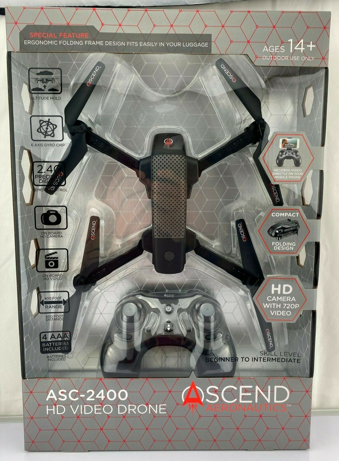 Ascend Aeronautics ASC-2400 Compact Folding Design Drone with 720P HD Camera
