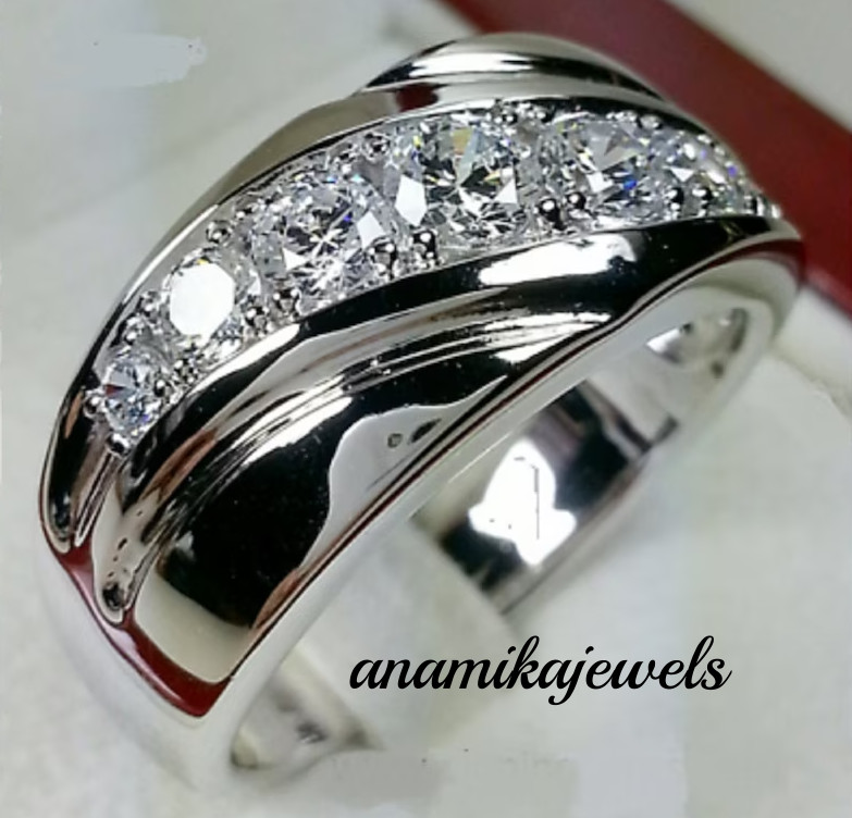 14K White Gold Over 3.20CT Round Cut Lab-Created Diamond Men's Wedding Band Ring