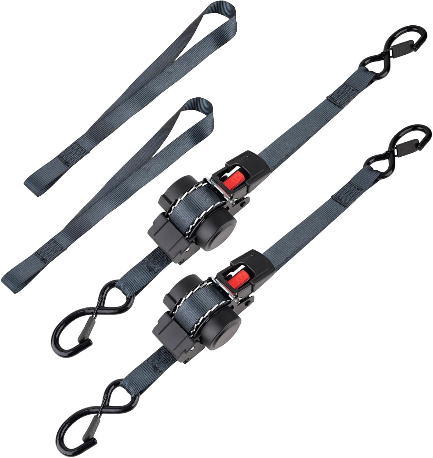 2PCS 1" x 10FT Self-Retracting Ratchet Tie Downs, 1200LB Break Strength
