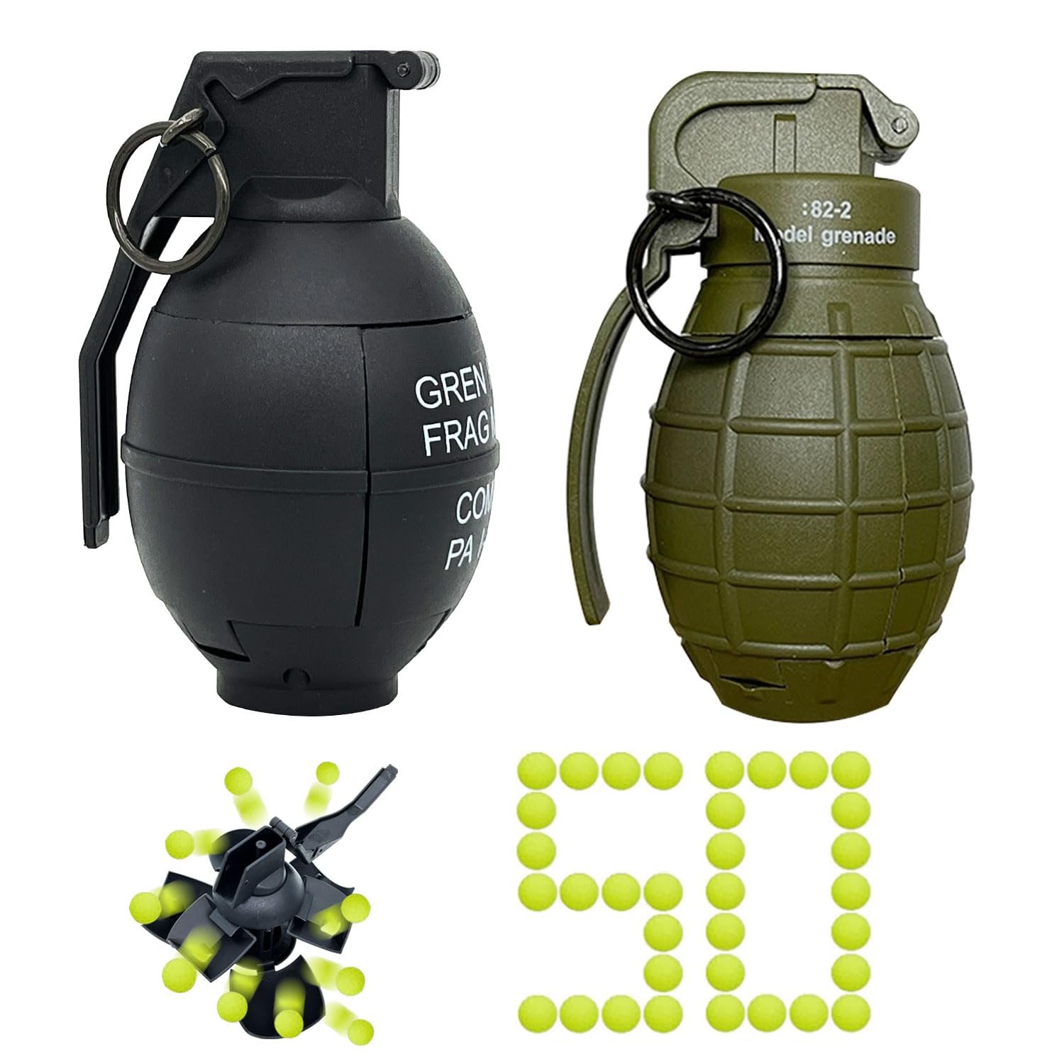Toy-Hand Plastic Grenade for CS Battle, Fake Grenade Toys with 50 Foam Ammo f...