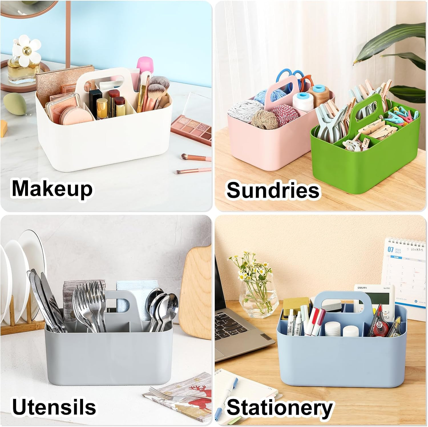 Caddy Organizer with Handle 5 Compartment Green Plastic Tote Bin Craft Storage