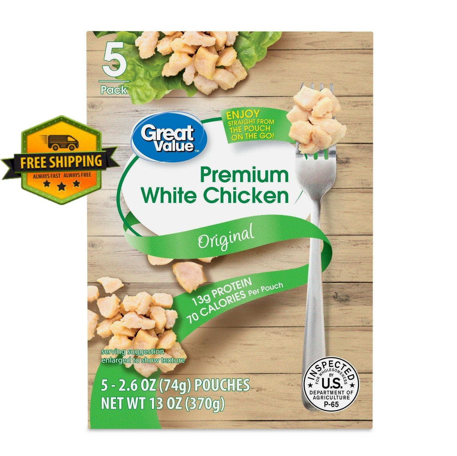 Great Value Premium White Chicken, 2.6 oz, 5 Pack