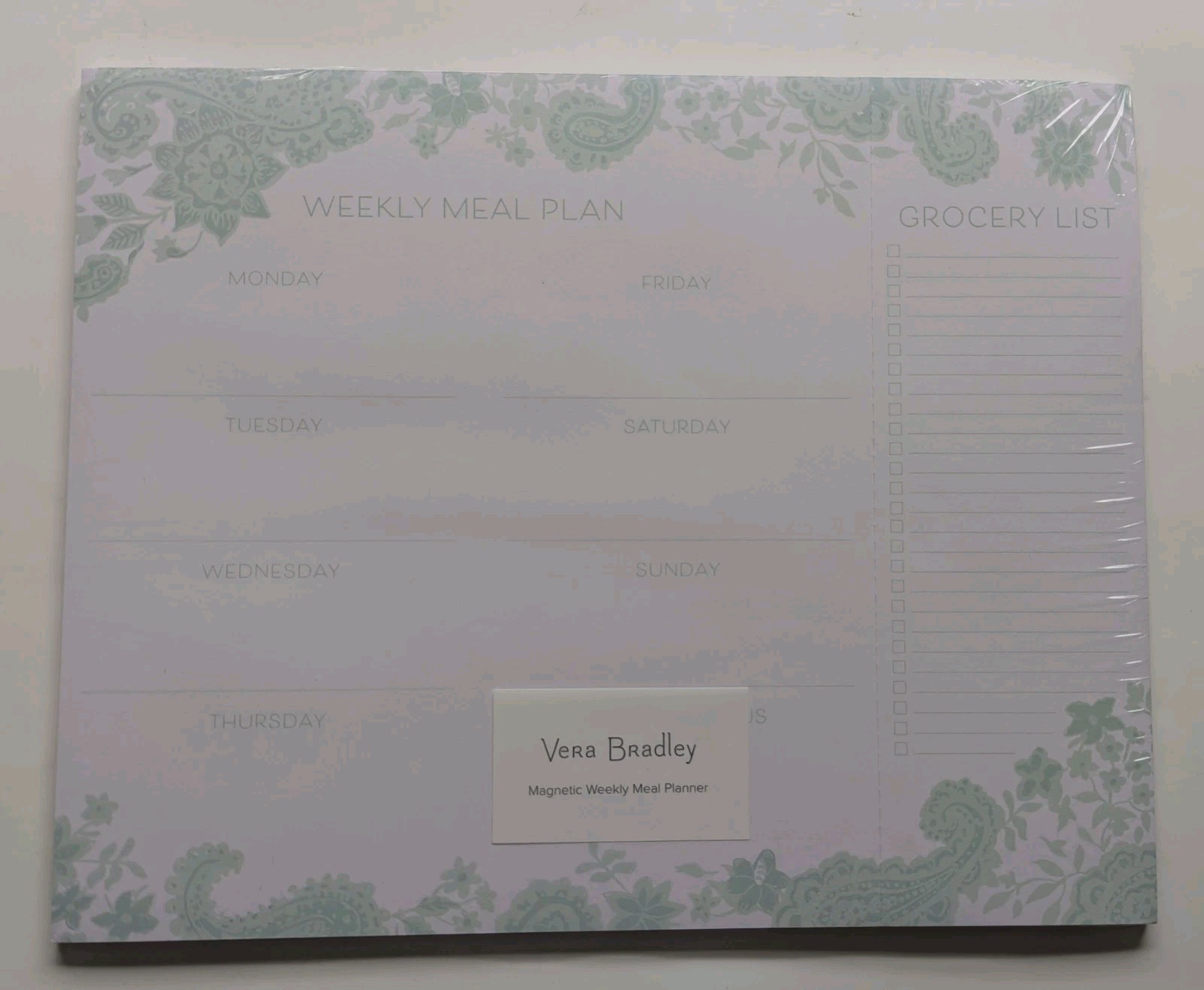 Vera Bradley Weekly Meal Planner Magnetic Paisley Mint Pattern NEW *Gift Idea