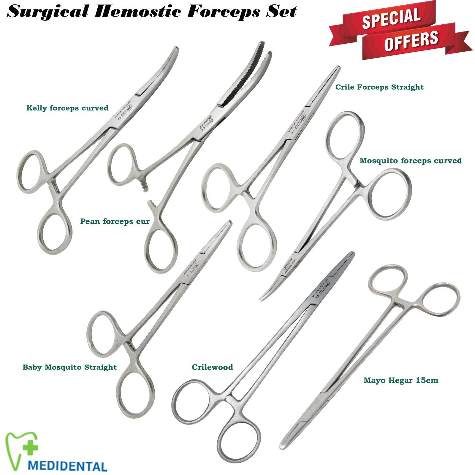 Artery Clamp Locking Forceps Hemostatics Kelly, Mosquito, Pean, Mayo Hegar Kit