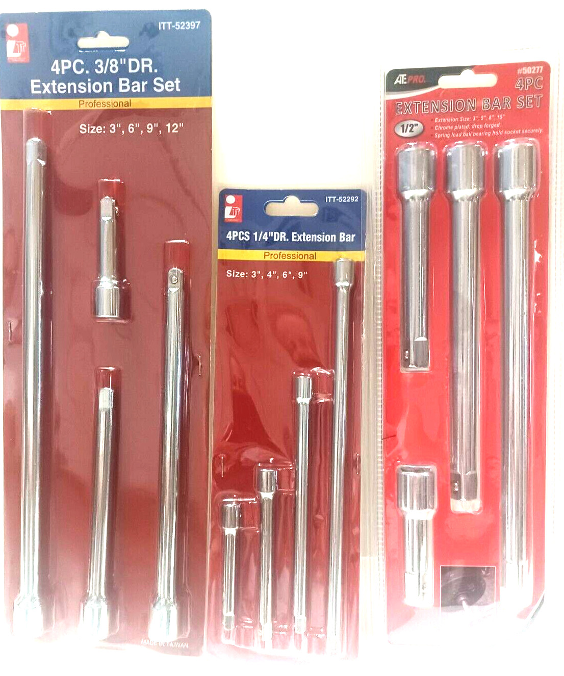 EXTENSION BARS 12pc 1/4" INCH, 3/8" INCH,1/2" INCH DRIVE Extension Bar Set