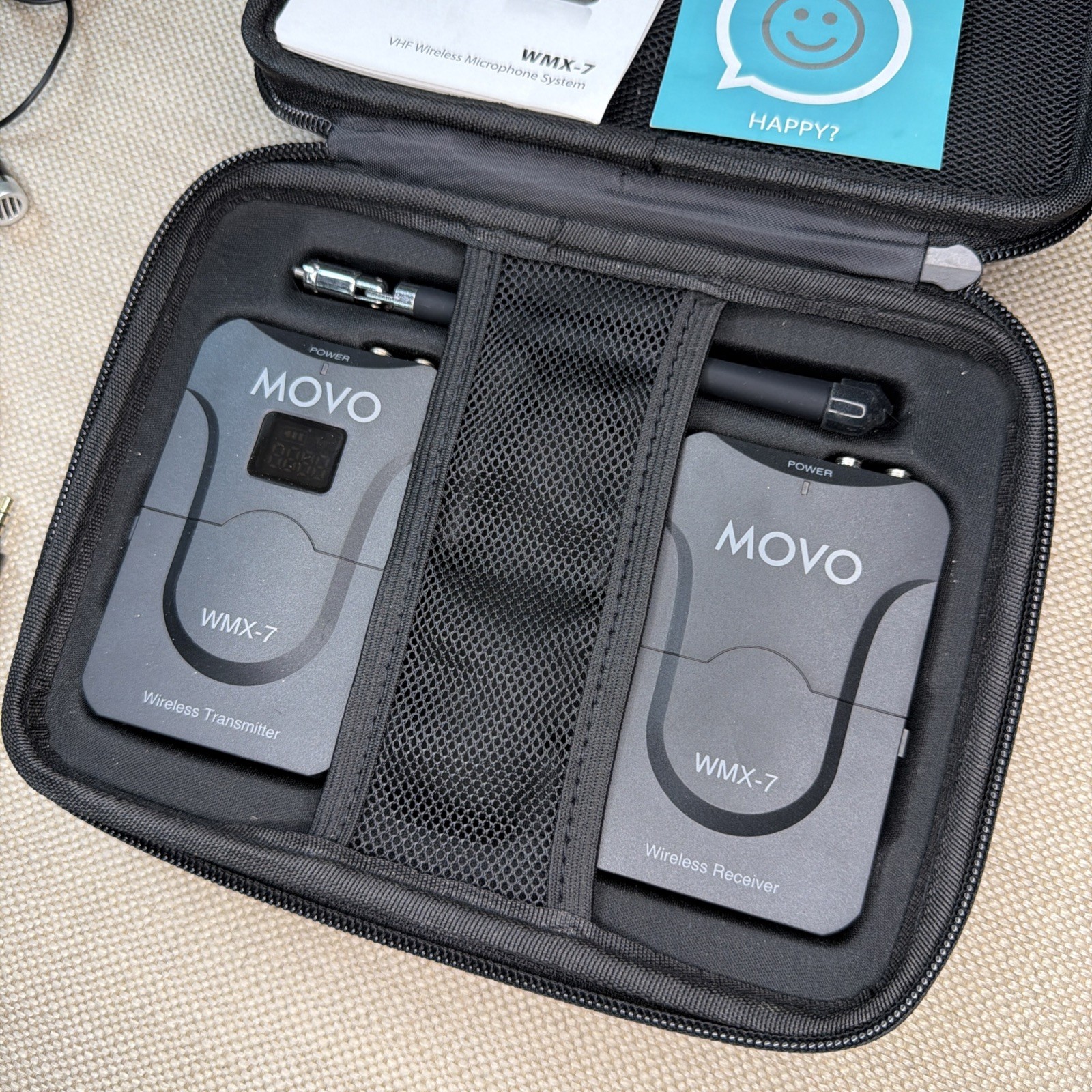 Movo WMX-7 Wireless Lavalier Microphone System Transmitter Receiver Set + Case