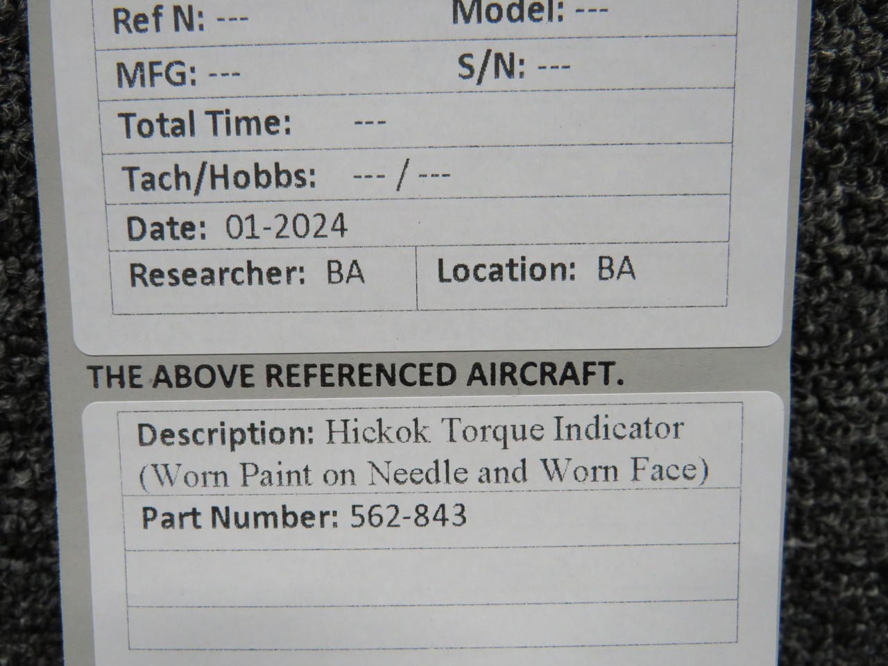 562-843 Hickok Torque Indicator (Worn Paint on Needle and Worn Face)