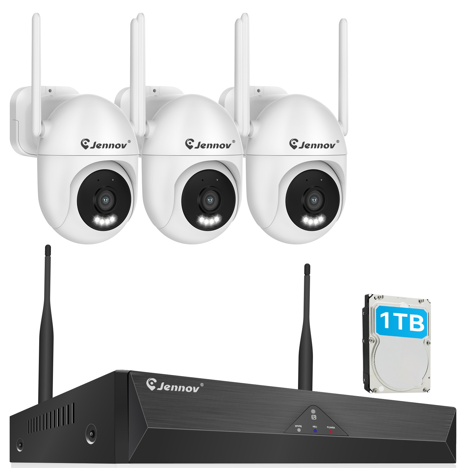 Jennov Outdoor Security Camera Wireless Outdoor WiFi Color Night Vision 1TB NVR
