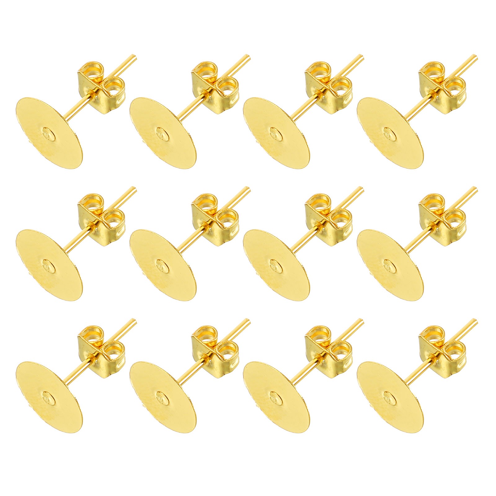 100Pcs Earring Posts and Backs, 8mm/0.31inch Earring Tray Studs, Gold