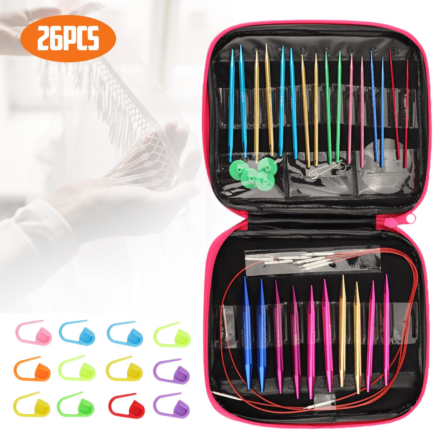12 Sizes Detachable Aluminum Circular Knitting Needles Set with Accessories