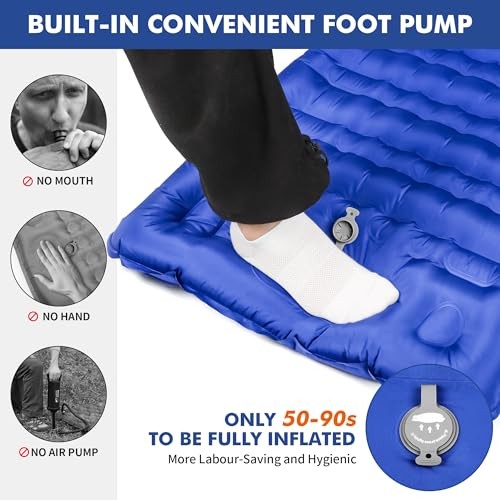 Double Sleeping Pad Self Inflating 3" Extra-Thick for 2 Person Single Blue
