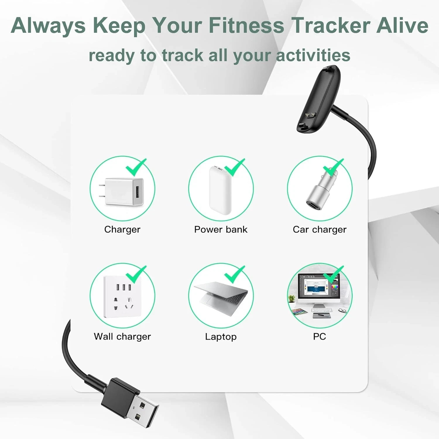 Fitbit Inspire 3 Charger Cable 2 Pack 3.3Ft