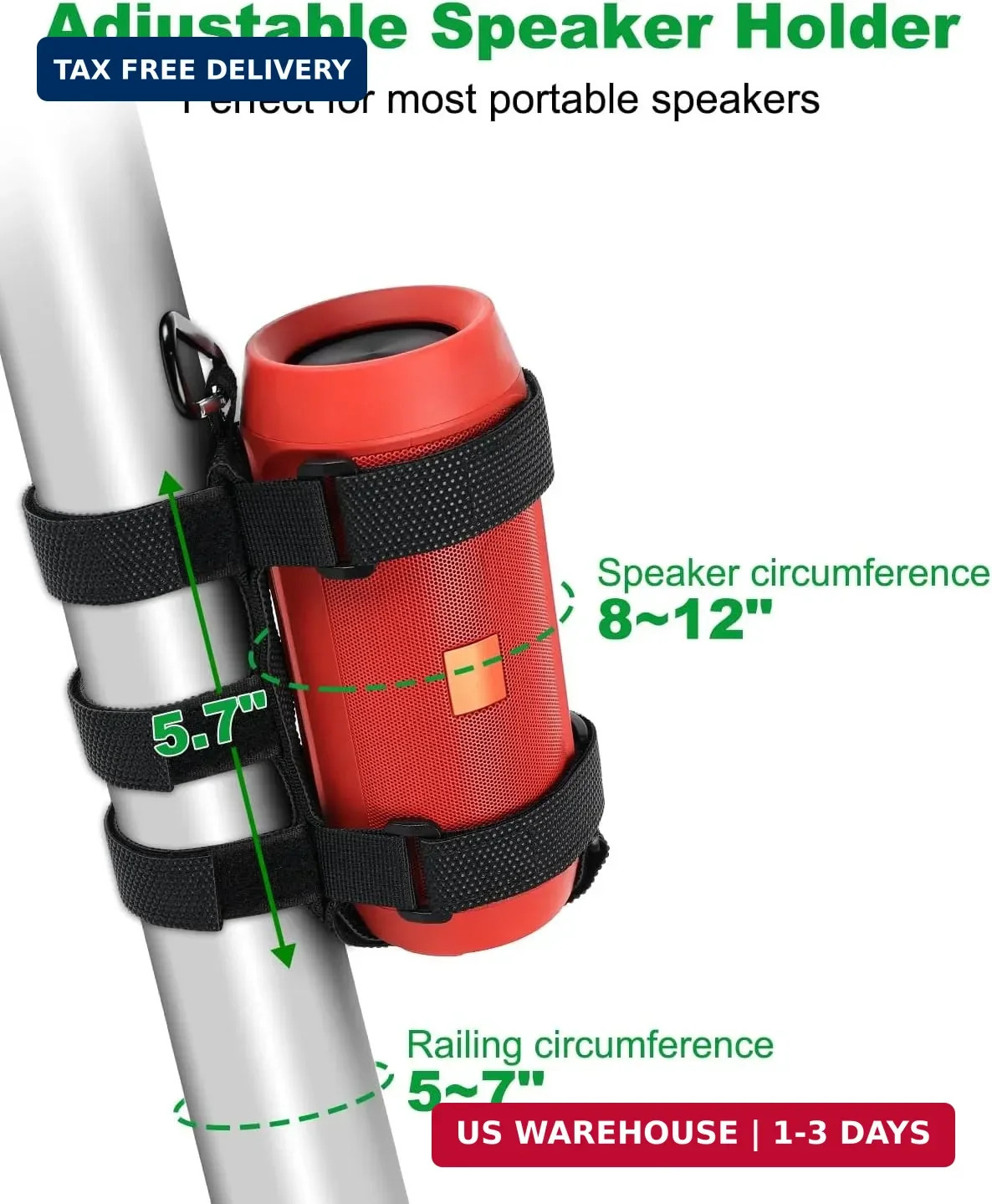 Portable Speaker Mount, Waterproof Speaker Strap for Bluetooth Wireles