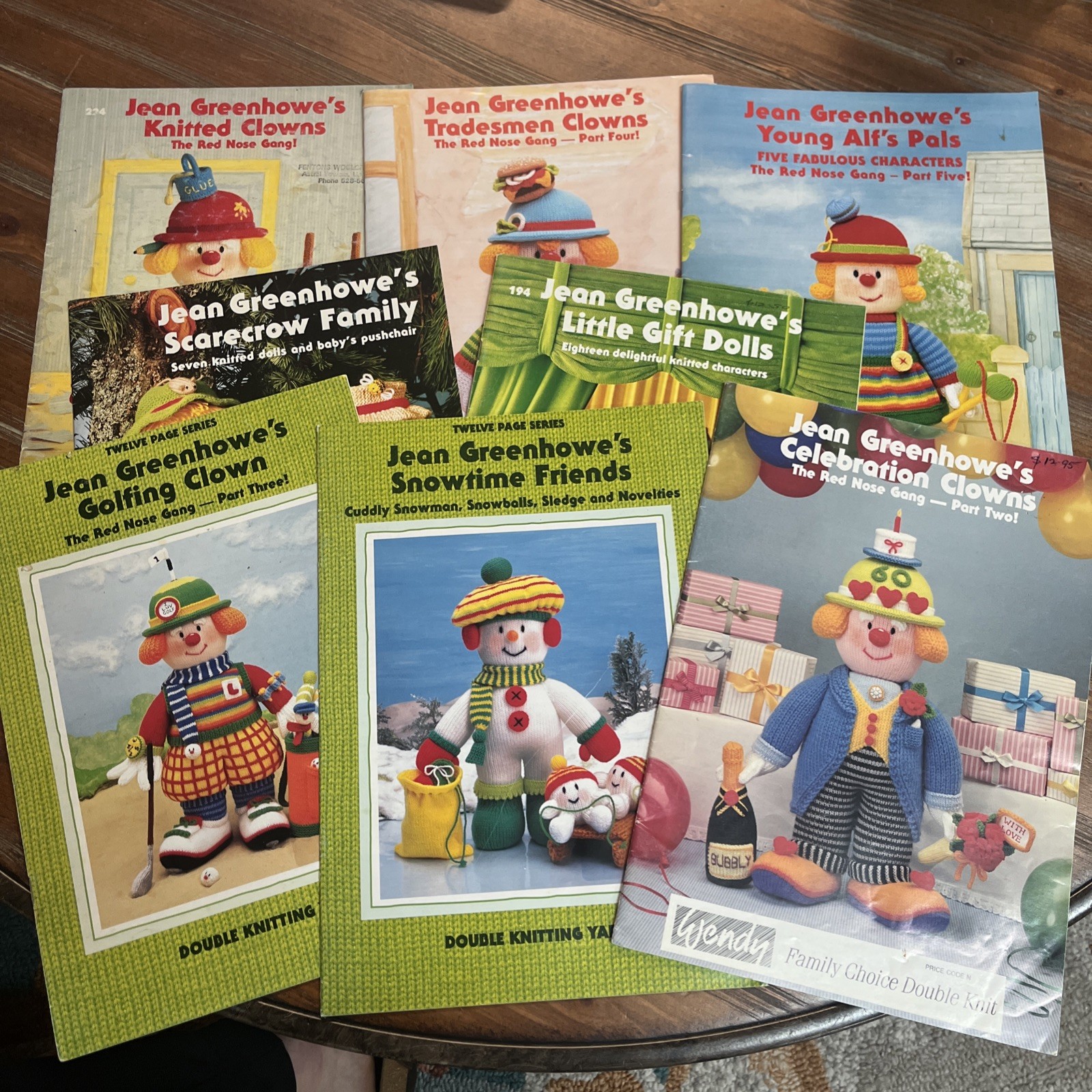 Lot Of 8 Jean Greenhowe Knitting Pattern Book Red Nose Gang Clowns Scarecrow