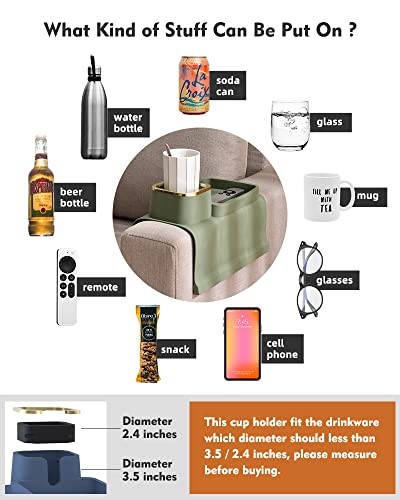 Couch Cup Holder Tray, Elimiko Silicone Anti-Spill and Anti-Slip Recliner Table