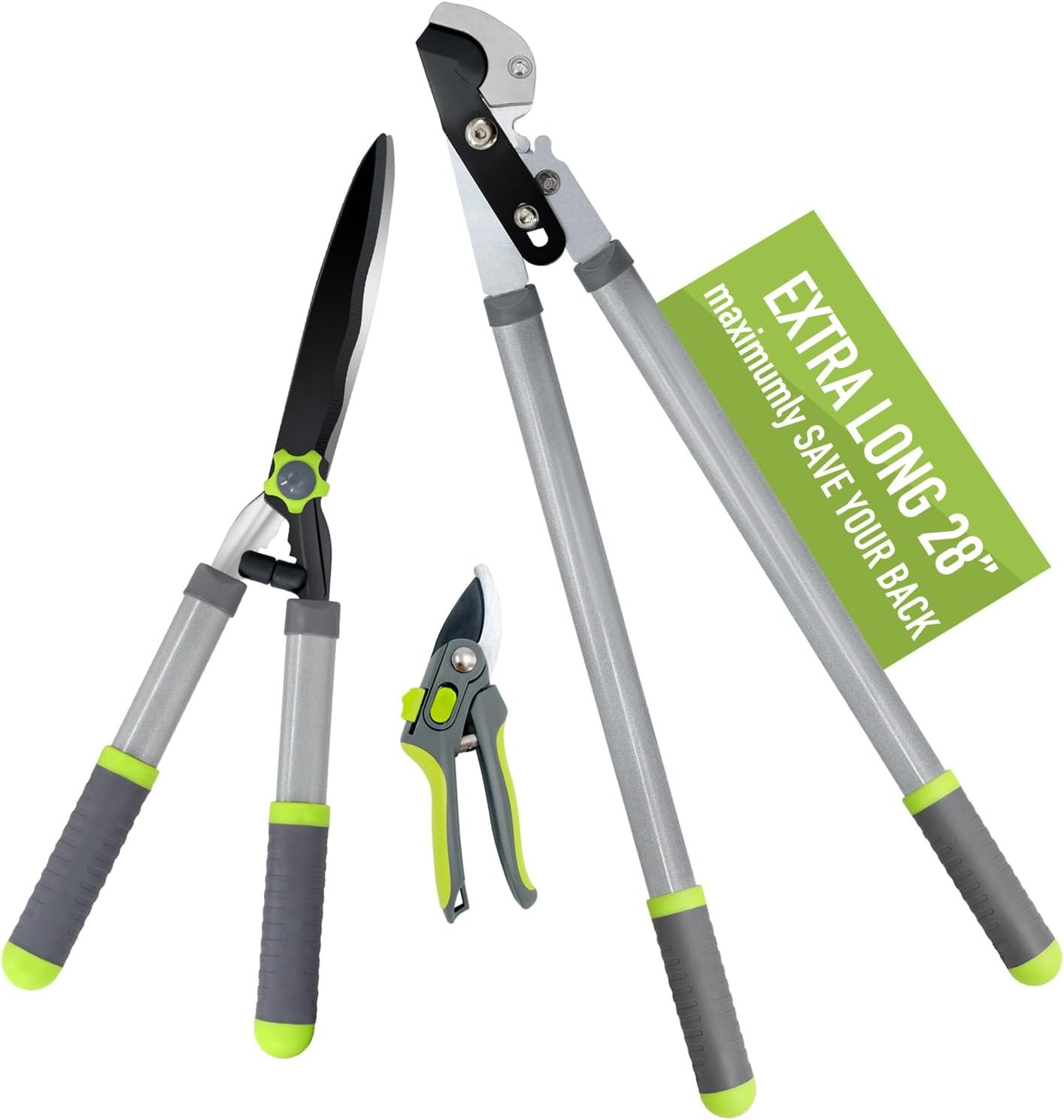 Garden Loppers Pruning Shears, Updated 3PCS Hedge Clippers Combo Set,