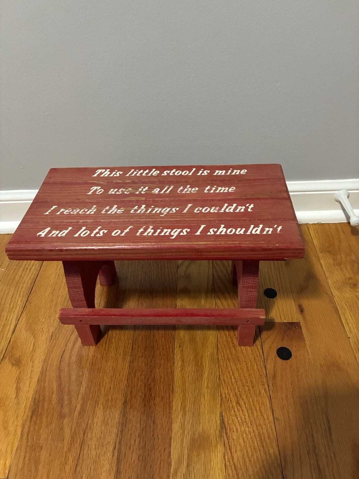 Vintage Red Wooden Child’s Step Stool “This Little Stool Is Mine…”