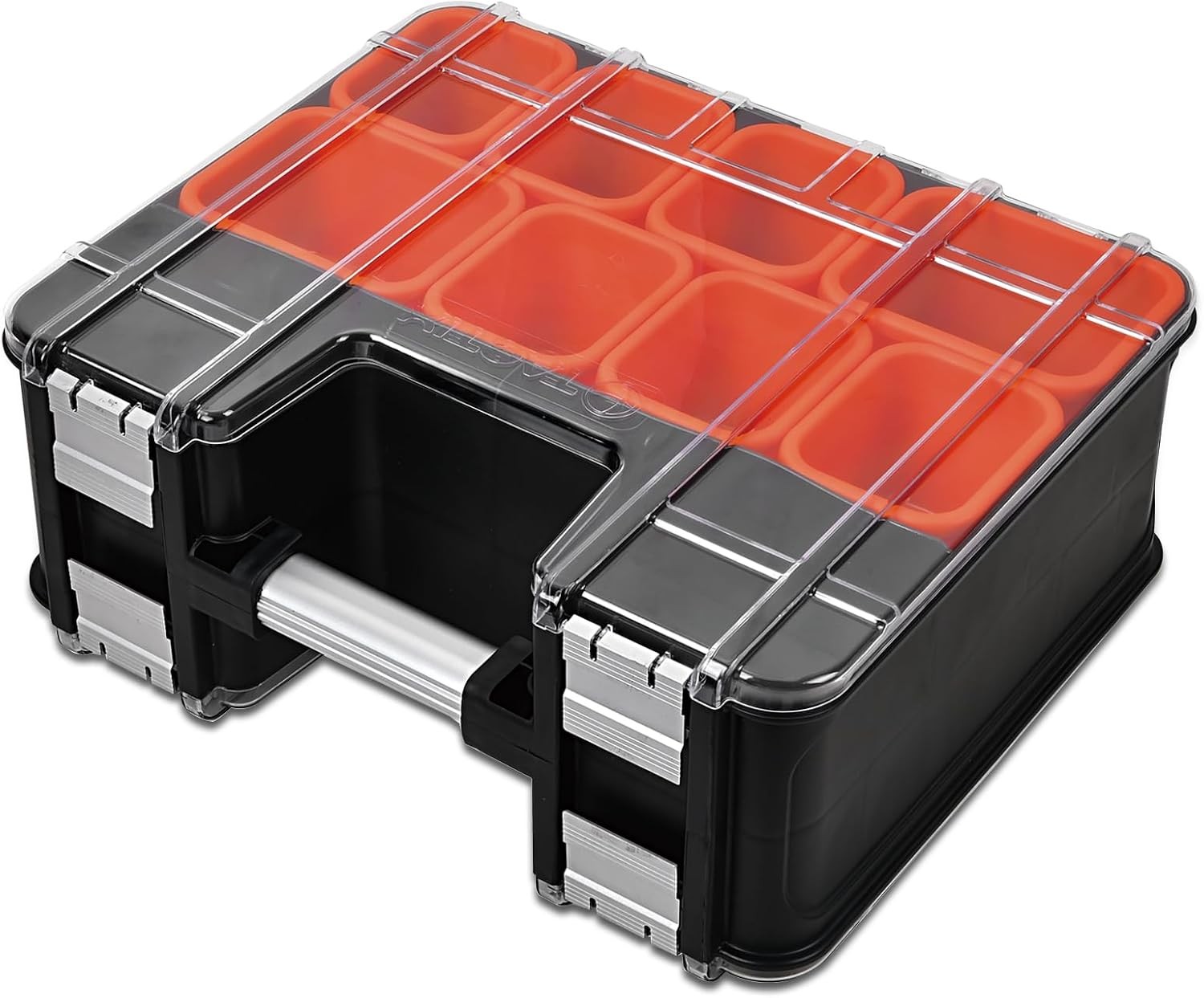 TACTIX Double-Sided Organizer: 34 Bins, Portable, Black&Orange