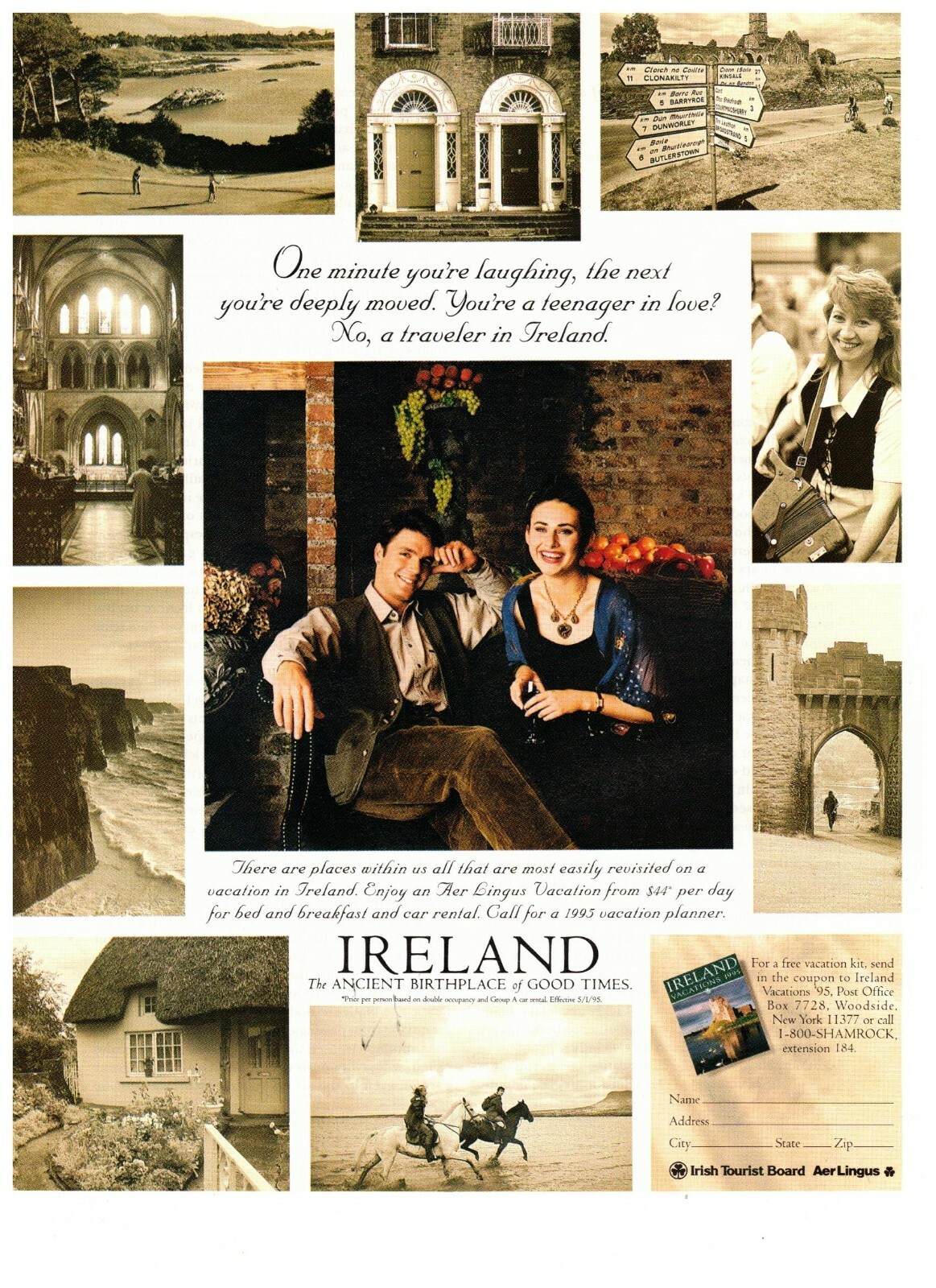 Ireland Ancient Birthplace of Good Times Tourism Vintage 1995 Print Ad