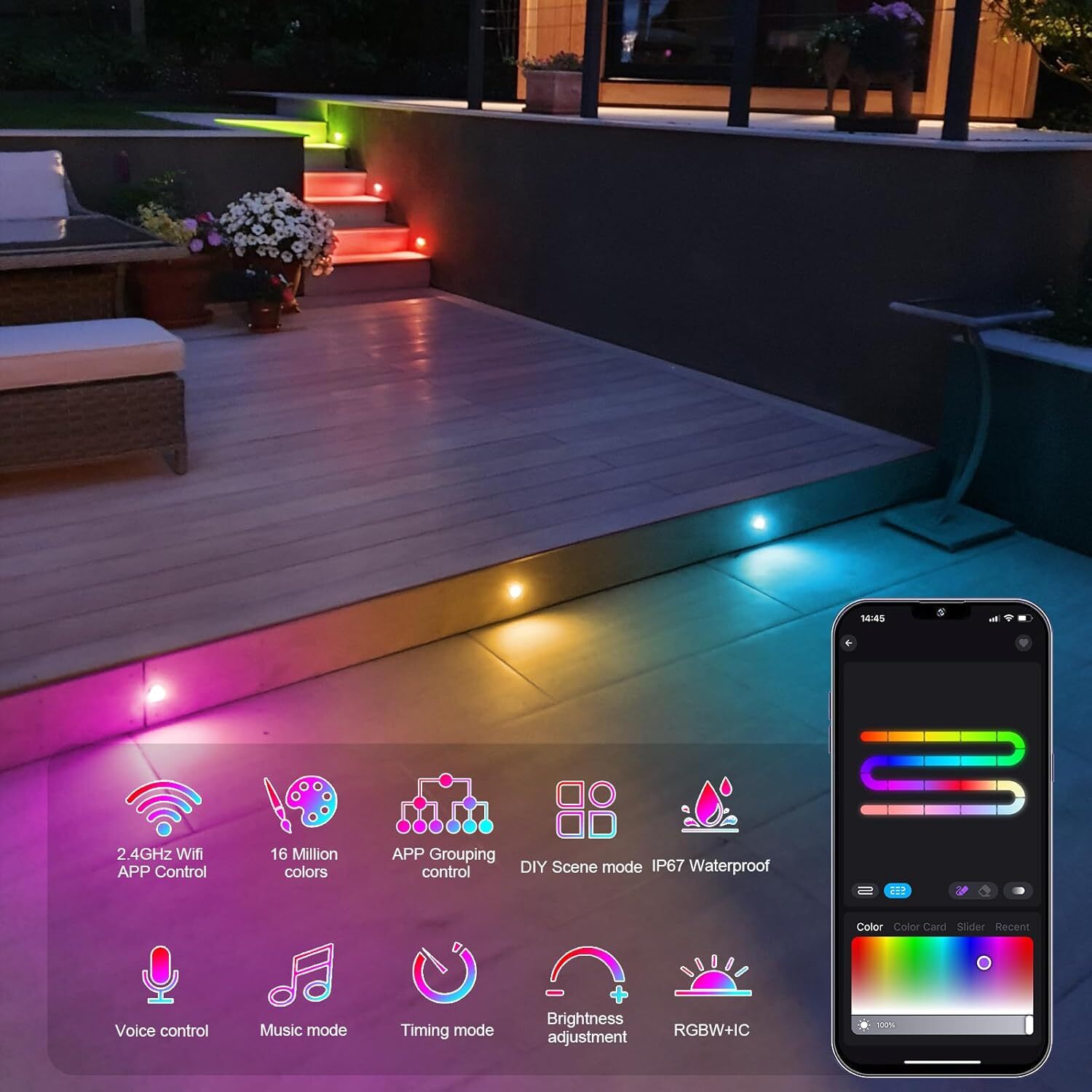 30Pack 1.22" Low Voltage WiFi RGBW+IC Dynamic Recessed LED Deck Light Waterproof